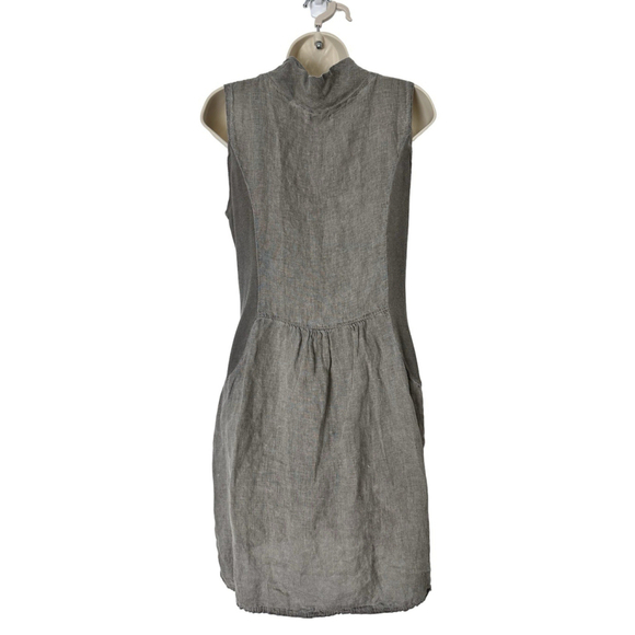 Lina Tomei 100% linen embroidered dress Large Gray Italy Cowl Neck Beach Pockets - Picture 4 of 11